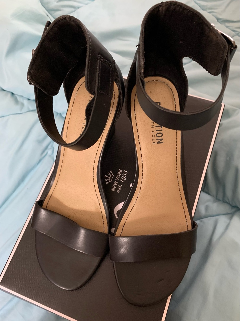 Kenneth Cole Reaction Black Ankle-Strap Heeled Sandals